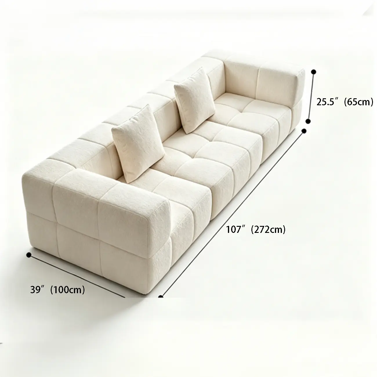 Cream White 107" Modern Living Room Sectional L-shaped Chenille Sofa Image - 12 | homeyfad