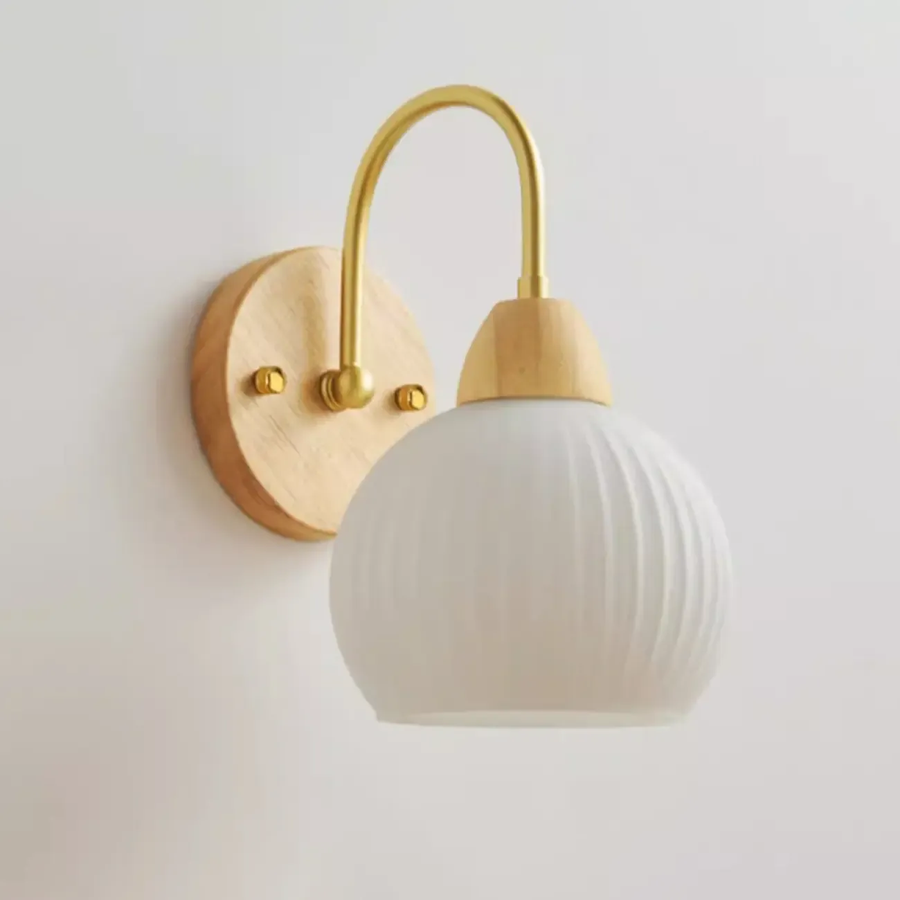 Modern Wood Grain Wall Light with Chalk Glass Shade Image - 8