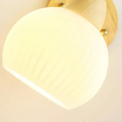 Modern Wood Grain Wall Light with Chalk Glass Shade Image - 9