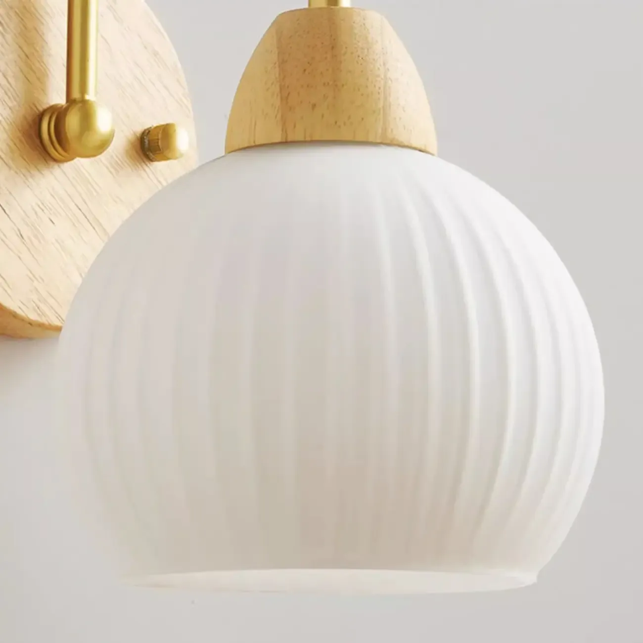 Modern Wood Grain Wall Light with Chalk Glass Shade Image - 11