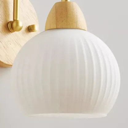 Modern Wood Grain Wall Light with Chalk Glass Shade Image - 11