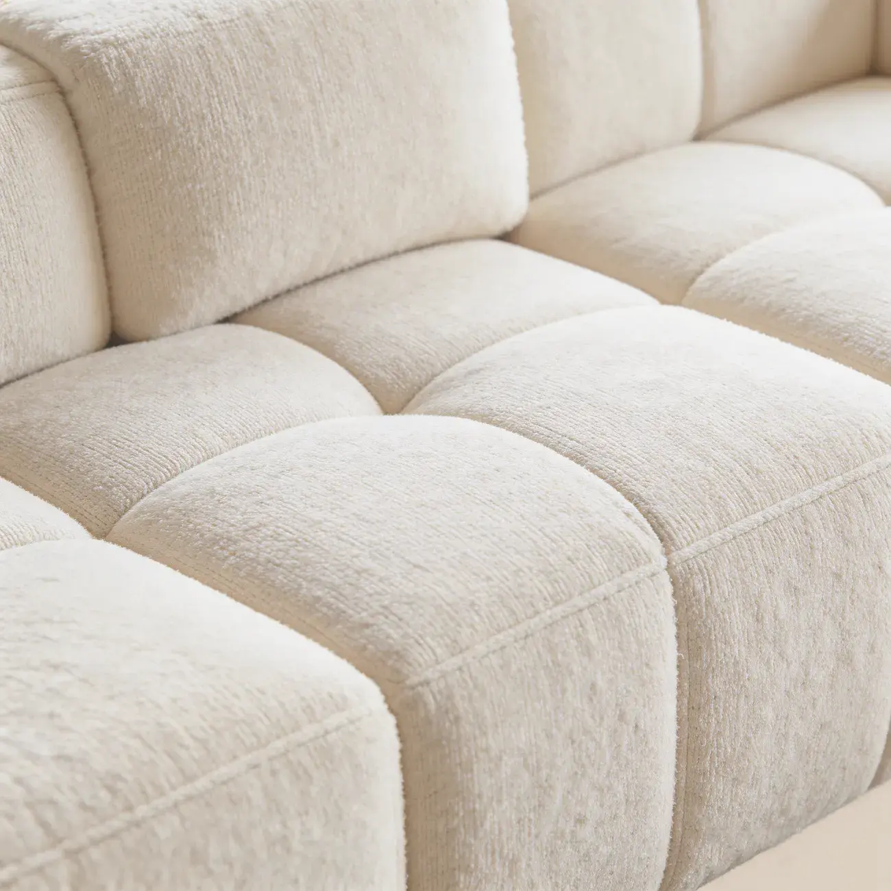 Cream White 107" Modern Living Room Sectional L-shaped Chenille Sofa Image - 9 | homeyfad