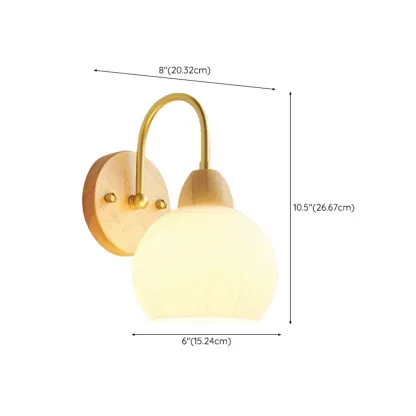 Modern Wood Grain Wall Light with Chalk Glass Shade #size