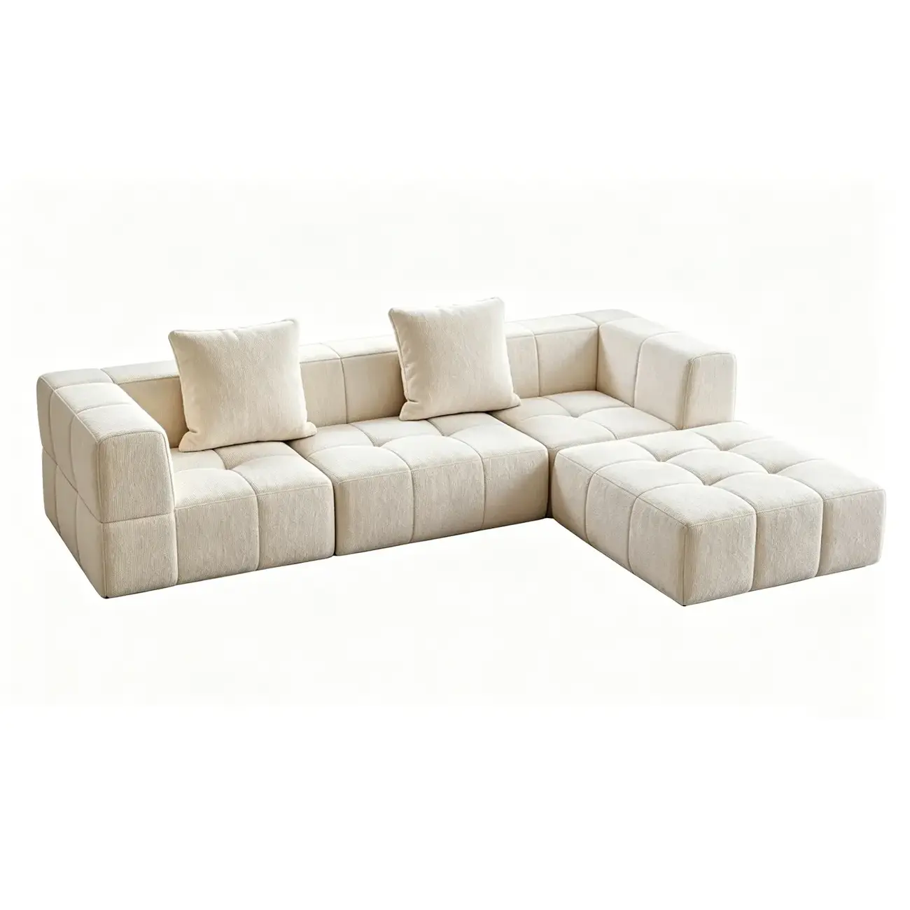 Cream White 107" Modern Living Room Sectional L-shaped Chenille Sofa Image - 13 | homeyfad