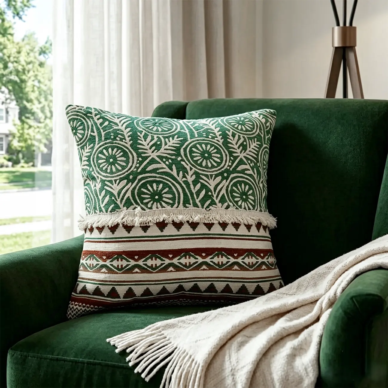 Bohemian Green 18 Inch Square Decorative Throw Pillow Image - 1 | homeyfad