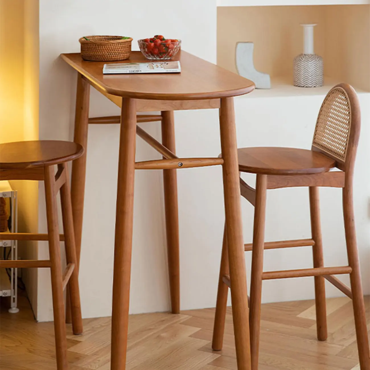Mid-century Modern 43" Oval Solid Rubberwood Bar Table For Small Spaces Image - 6 | homeyfad