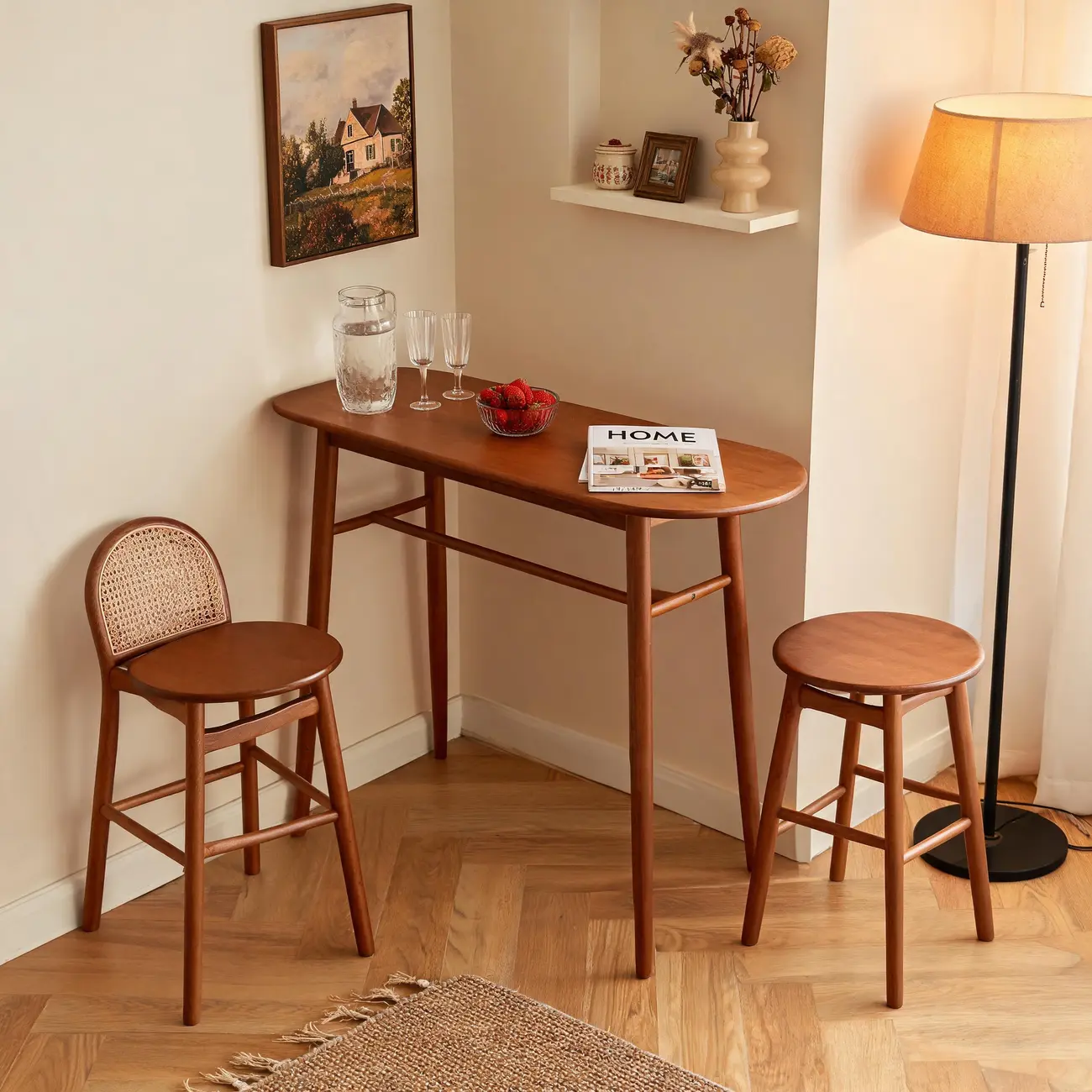 Mid-century Modern 43" Oval Solid Rubberwood Bar Table For Small Spaces Image - 7 | homeyfad