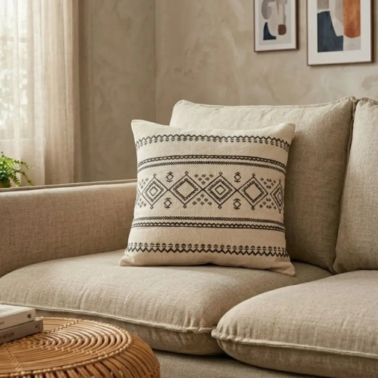Bohemian Geometric Cotton Linen 18" Square Throw Pillow Image - 1 | homeyfad
