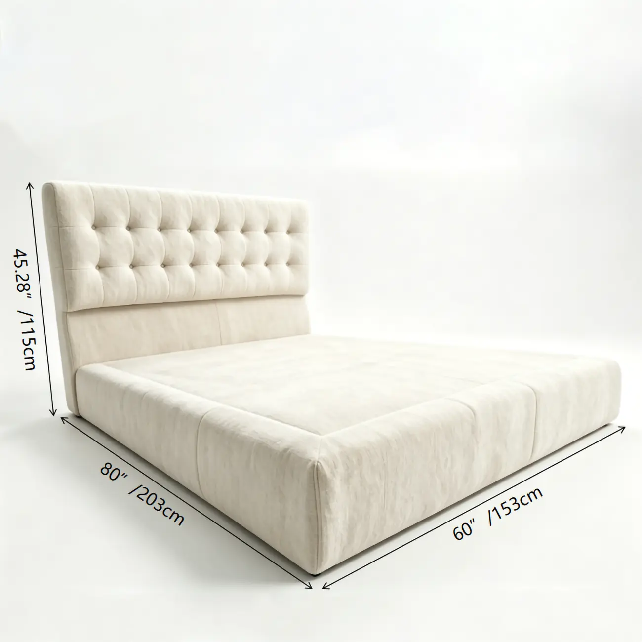 Zero Assembly Modern Tufted Chenille Upholstered Boneless Bed #size | homeyfad