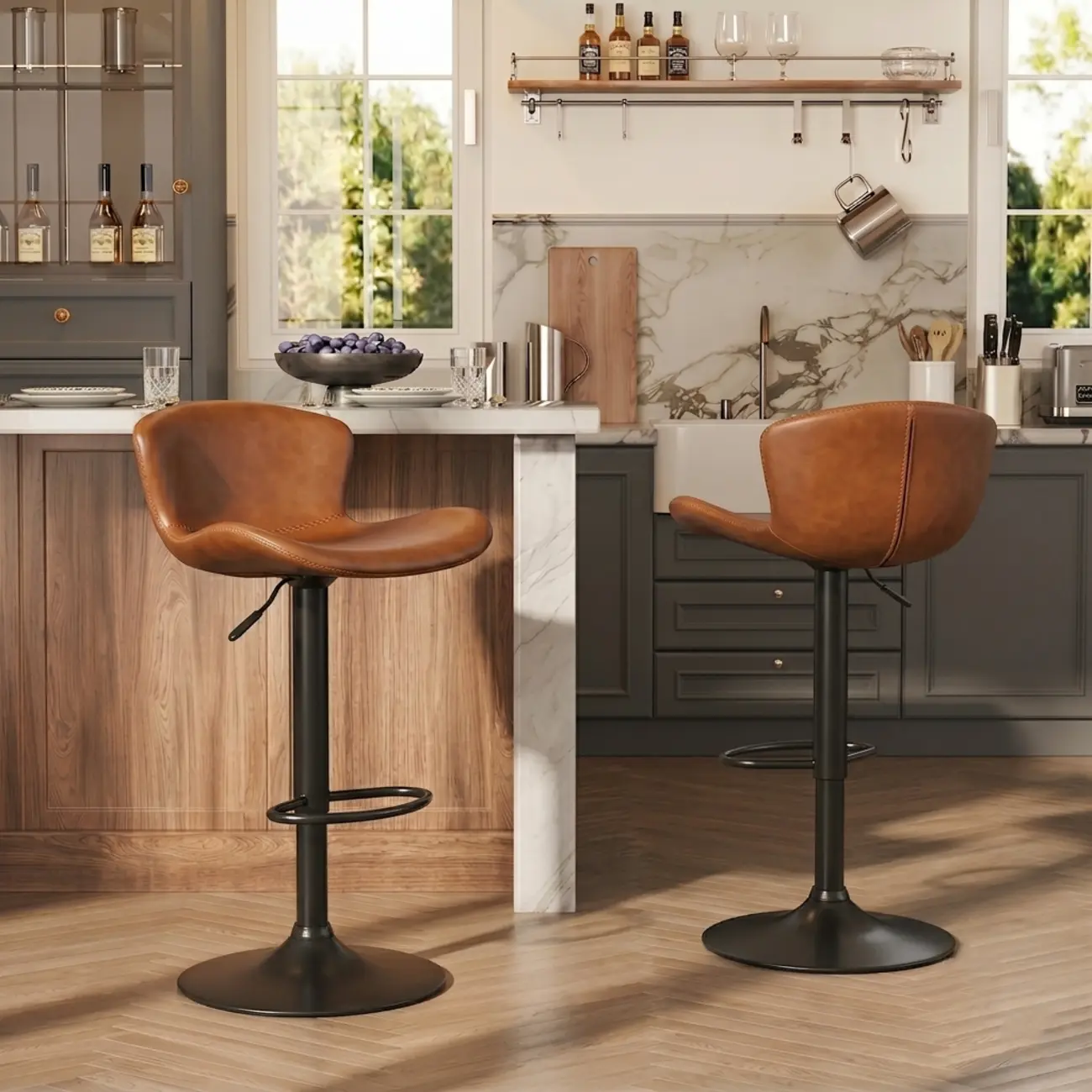 Industrial Waterproof Pu Leather Adjustable Swivel Bar Stool Image - 1 | homeyfad