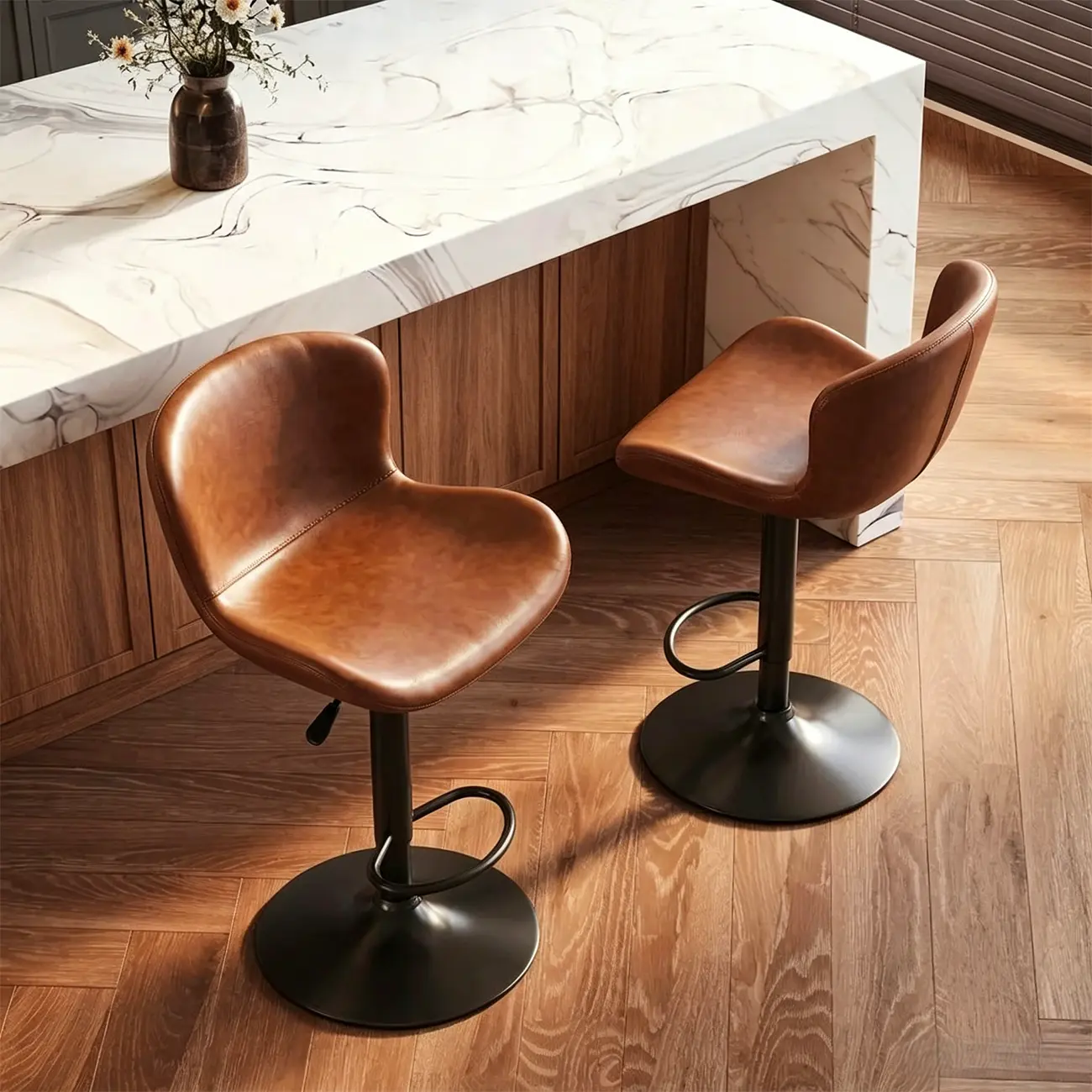 Industrial Waterproof Pu Leather Adjustable Swivel Bar Stool Image - 2 | homeyfad