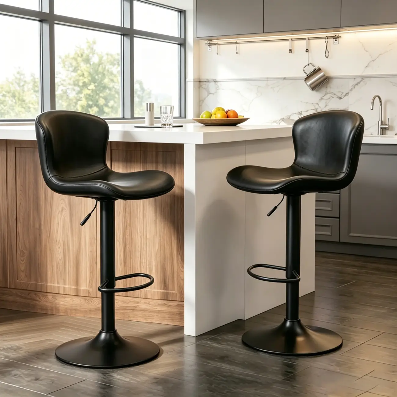 Industrial Waterproof Pu Leather Adjustable Swivel Bar Stool Image - 3 | homeyfad