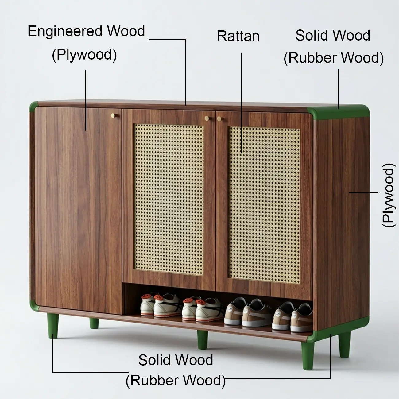 Walnut Wooden Freestanding Entryway Shoe Cabinet With Adjustable Shelves Image - 6 | homeyfad