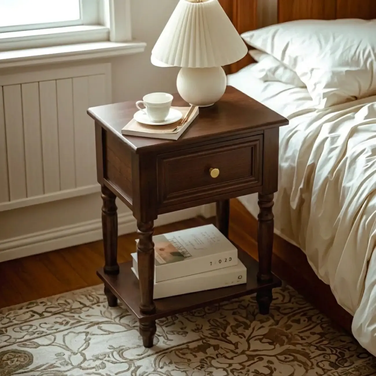 1-Drawer Brown Wood End Table for Small Space with Shelf Image - 1 | homeyfad