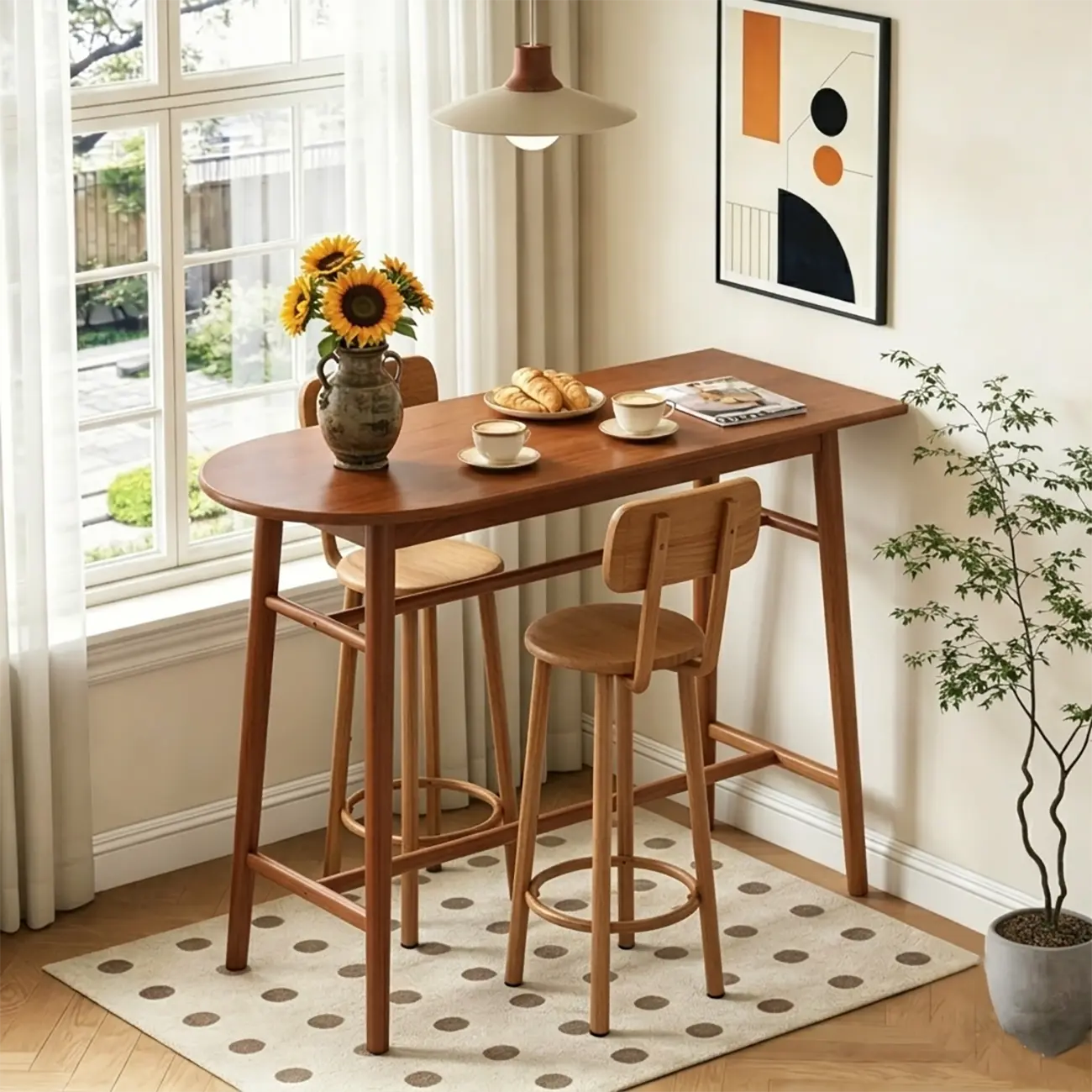 Mid-century Modern 43" Oval Solid Rubberwood Bar Table For Small Spaces Image - 1 | homeyfad