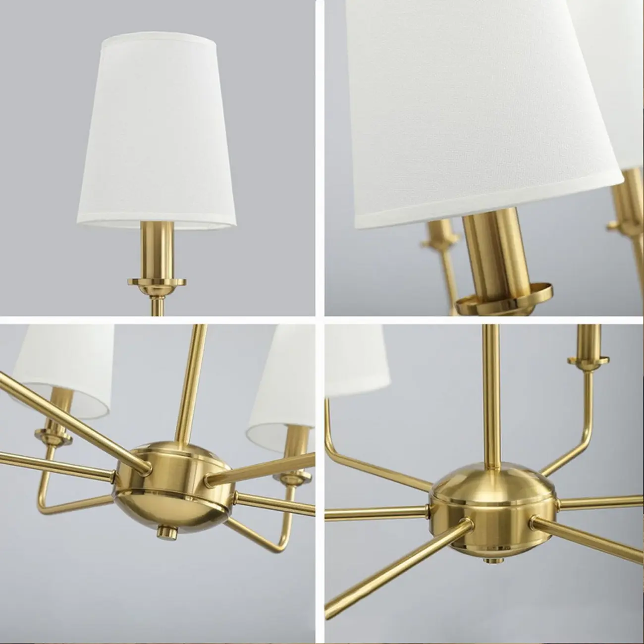 Modern Traditional Brass-Finish Chandelier with White Fabric Shades Image - 8 | homeyfad