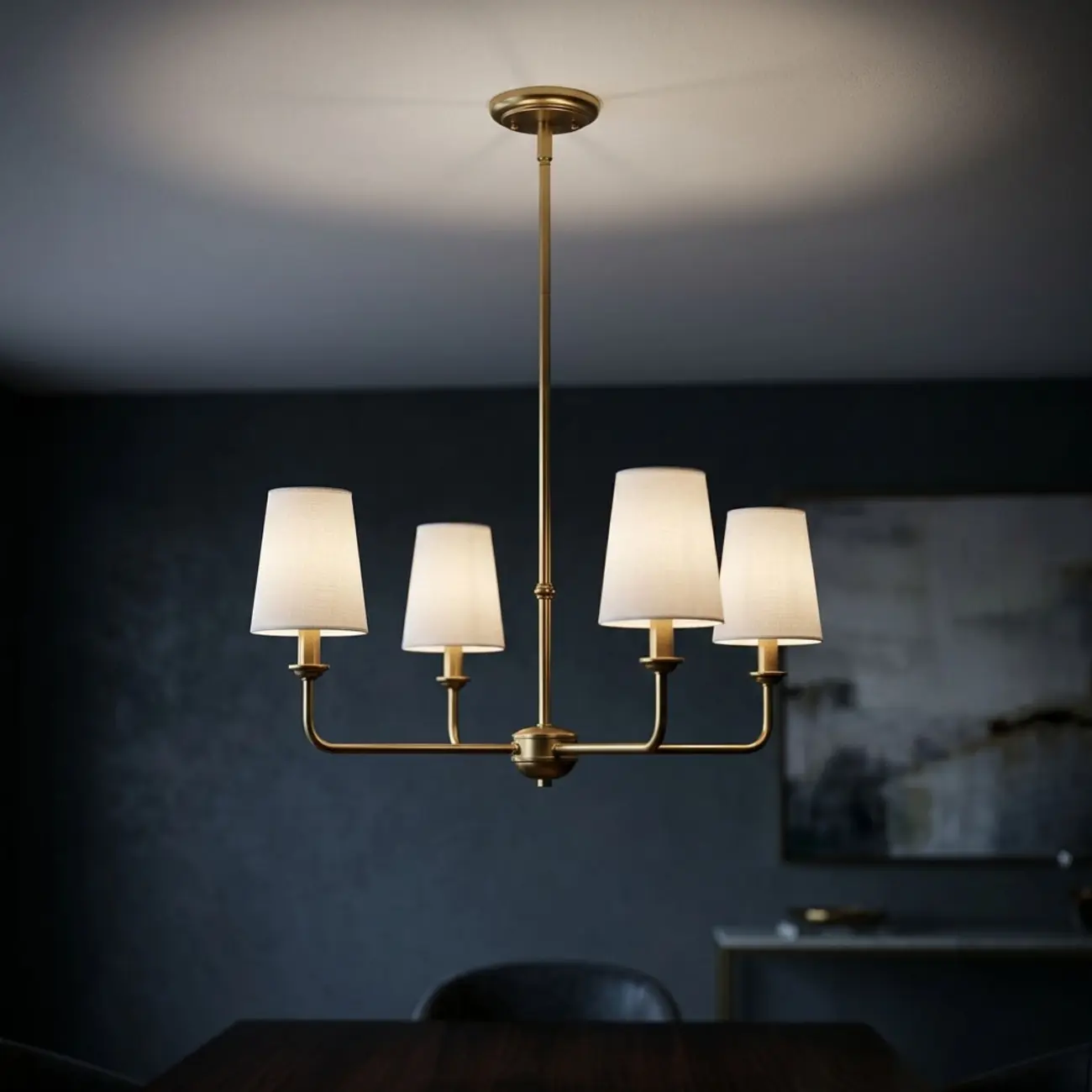 Modern Traditional Brass-Finish Chandelier with White Fabric Shades Image - 14 | homeyfad