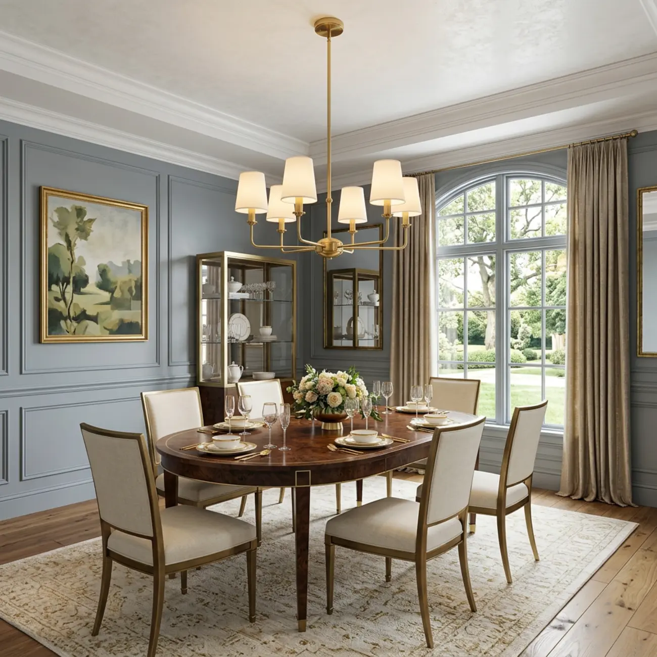 Modern Traditional Brass-Finish Chandelier with White Fabric Shades Image - 16 | homeyfad