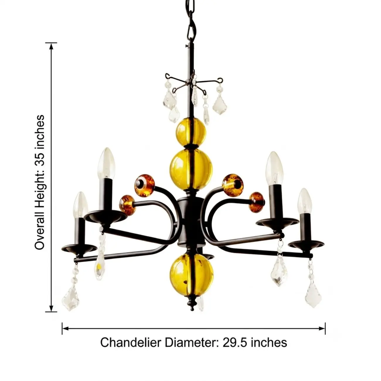 Scandinavian Modern Black Metal Chandelier with Amber Glass Spheres #size | homeyfad