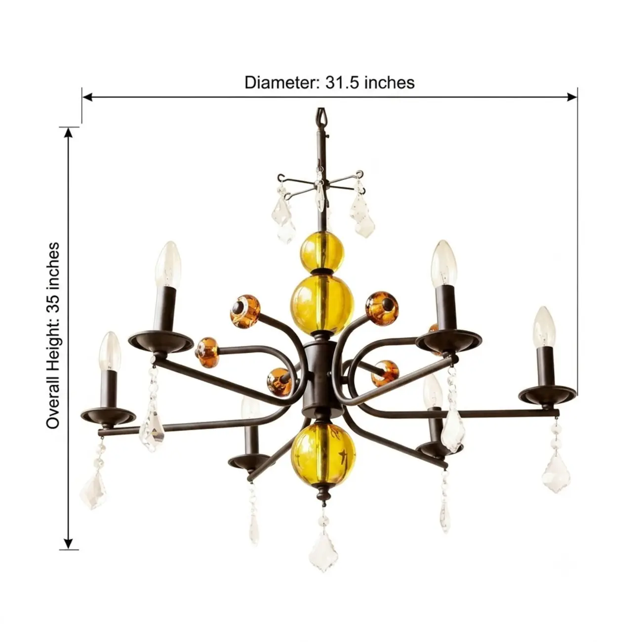 Scandinavian Modern Black Metal Chandelier with Amber Glass Spheres Image - 14 | homeyfad