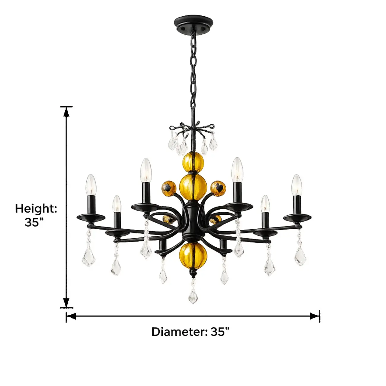 Scandinavian Modern Black Metal Chandelier with Amber Glass Spheres Image - 15 | homeyfad