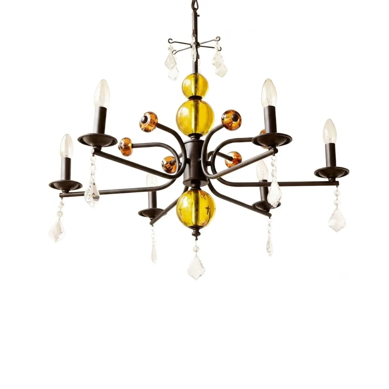 Scandinavian Modern Black Metal Chandelier with Amber Glass Spheres Image - 12 | homeyfad