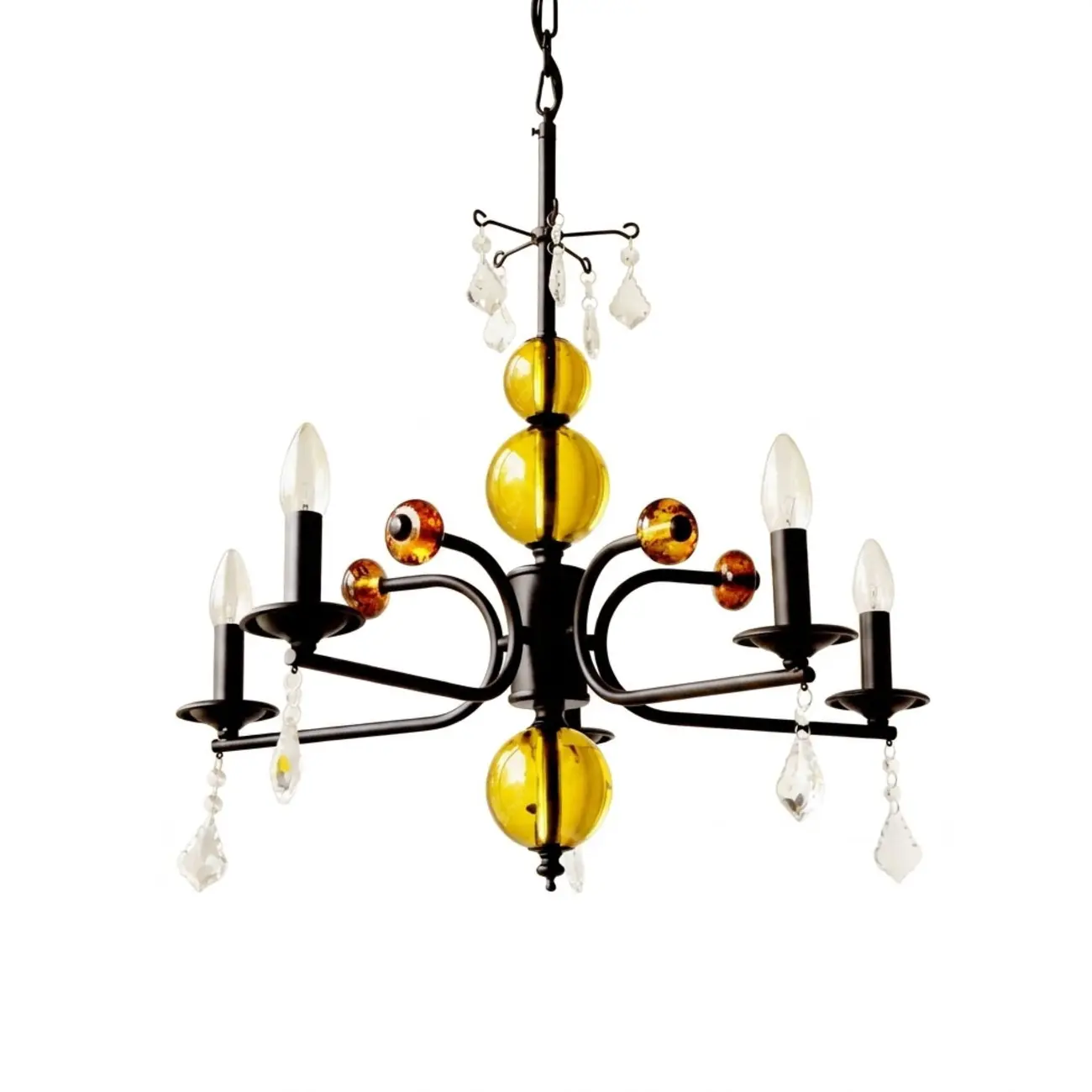 Scandinavian Modern Black Metal Chandelier with Amber Glass Spheres Image - 11 | homeyfad