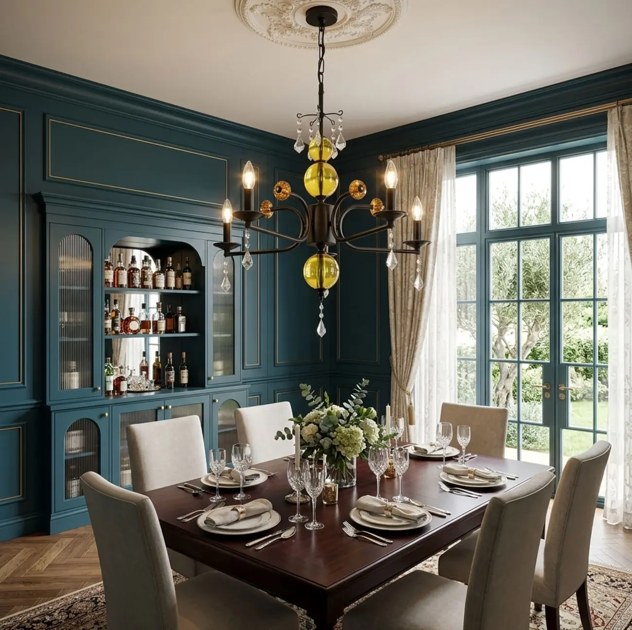 Scandinavian Modern Black Metal Chandelier with Amber Glass Spheres Image - 9 | homeyfad