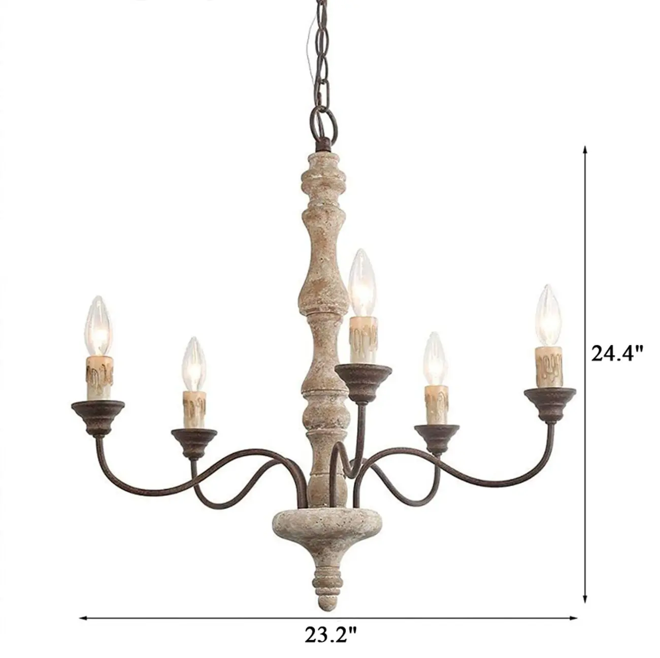 Farmhouse French Country 5-Light Distressed Wood Candle Chandelier #size | homeyfad