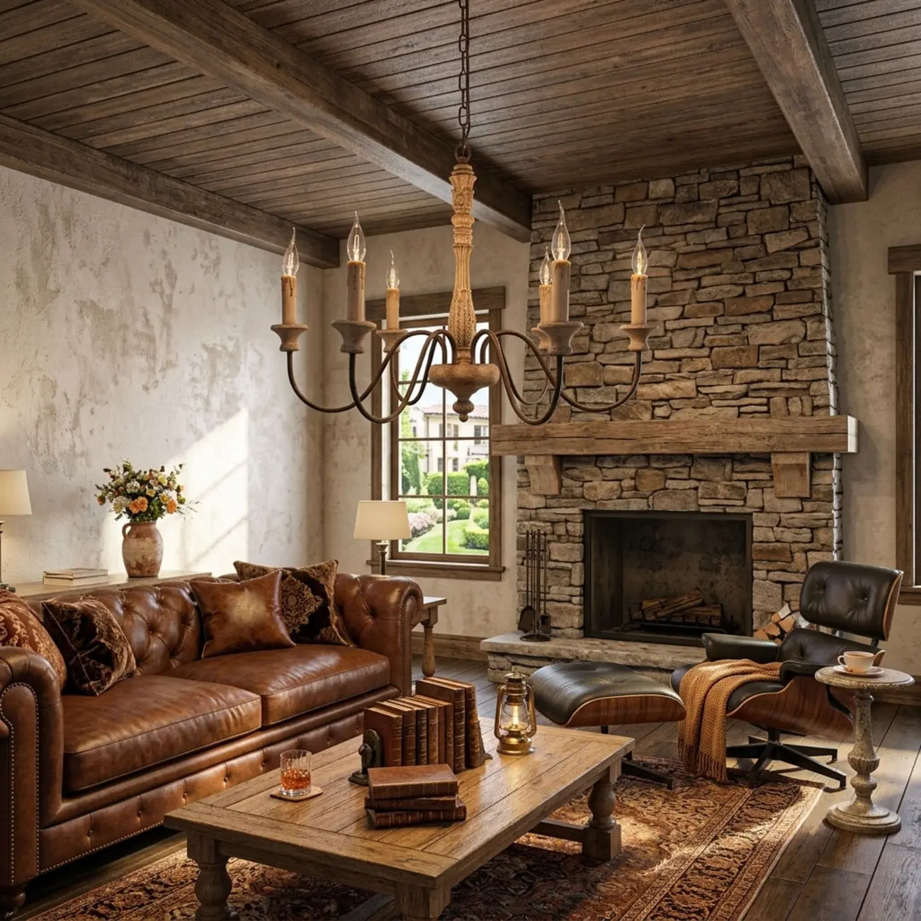 Farmhouse French Country 5-Light Distressed Wood Candle Chandelier Image - 2 | homeyfad