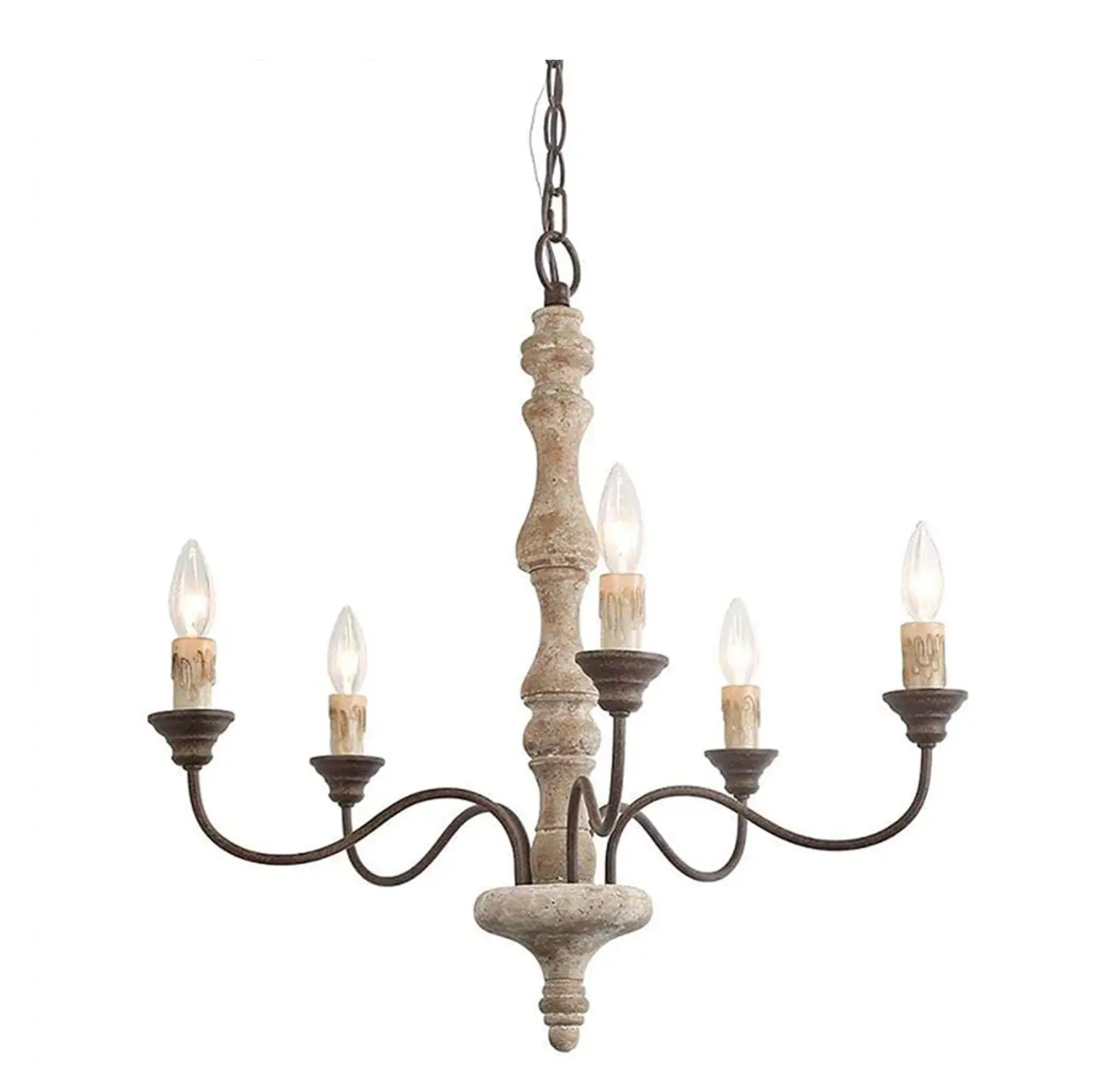 Farmhouse French Country 5-Light Distressed Wood Candle Chandelier Image - 5 | homeyfad