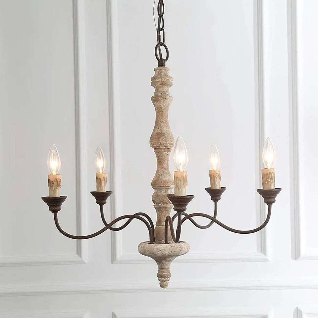 Farmhouse French Country 5-Light Distressed Wood Candle Chandelier Image - 1 | homeyfad