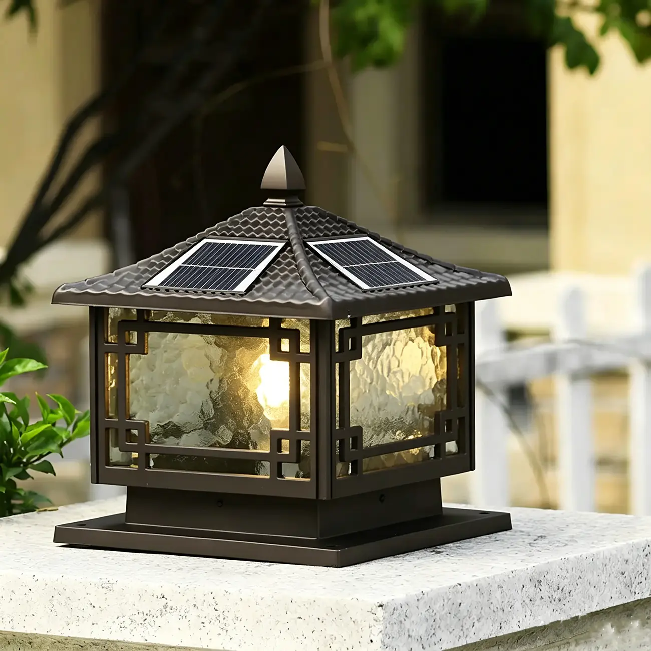 Oriental Traditional Black Solar Outdoor Post Lights Image - 1 | homeyfad