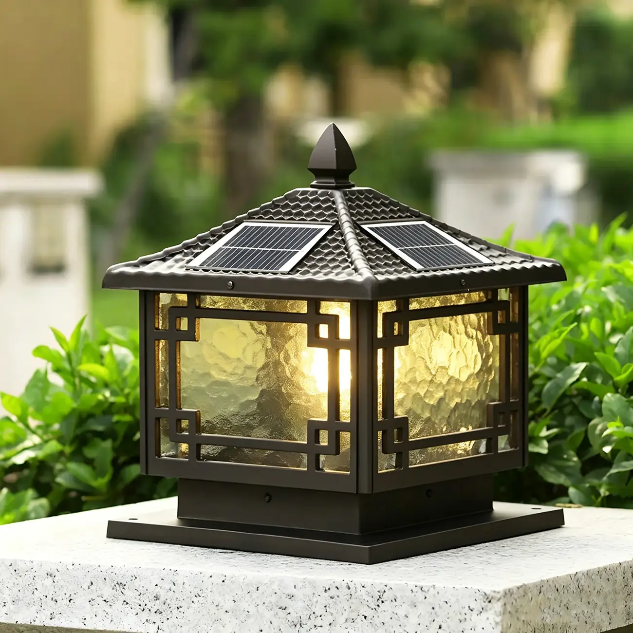 Oriental Traditional Black Solar Outdoor Post Lights Image - 4 | homeyfad