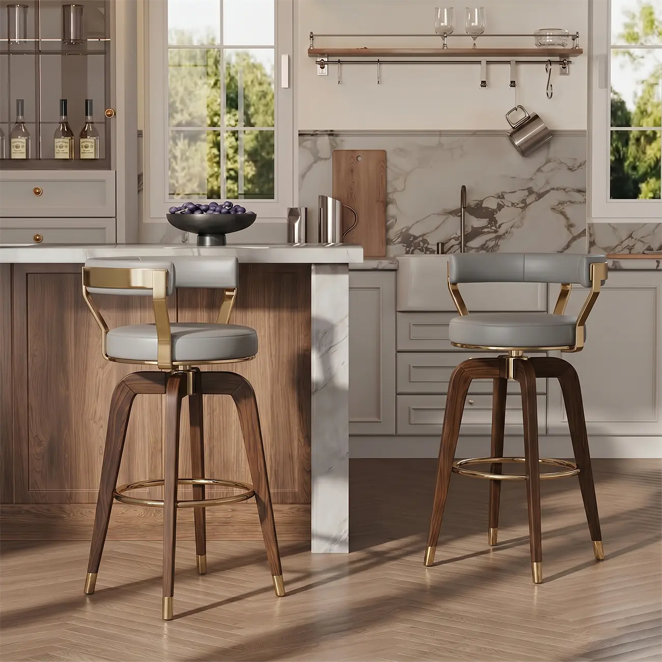 Swivel Mid Century Modern Counter Height Leather Bar Stools Image - 1 | homeyfad