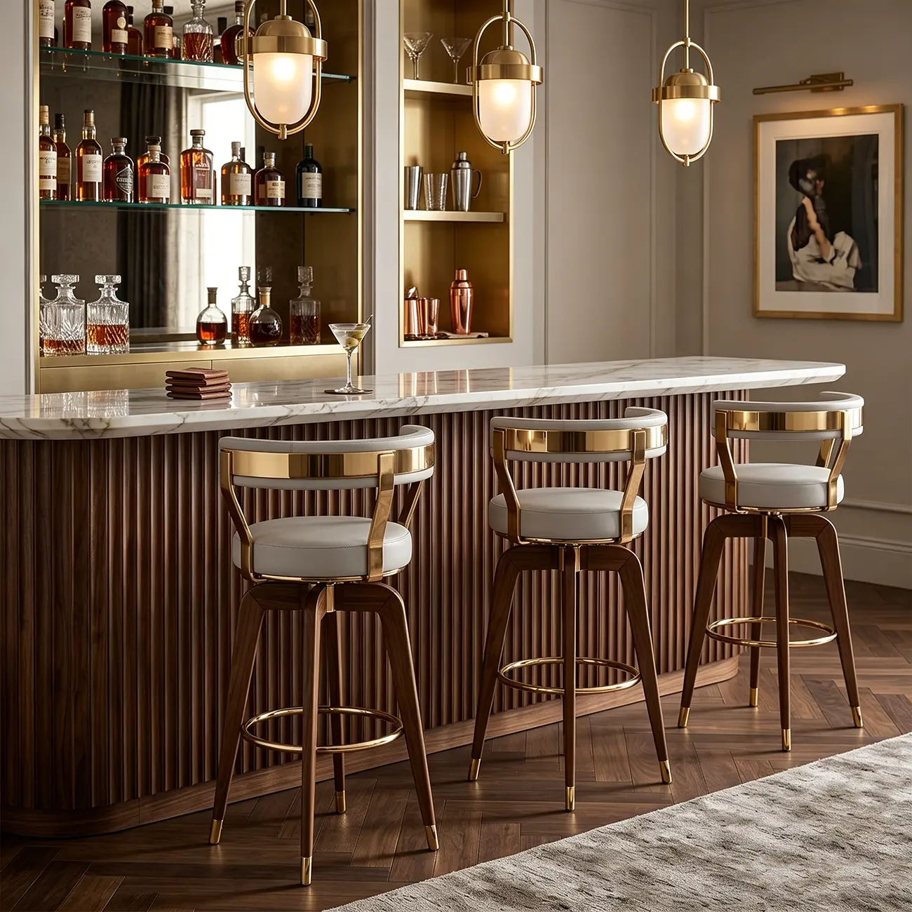 Swivel Mid Century Modern Counter Height Leather Bar Stools Image - 2 | homeyfad