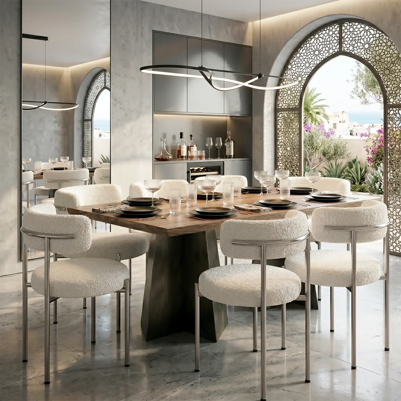 Minimalist White Curved Back Buncle Dining Chairs With Metal Frame Image - 2 | homeyfad