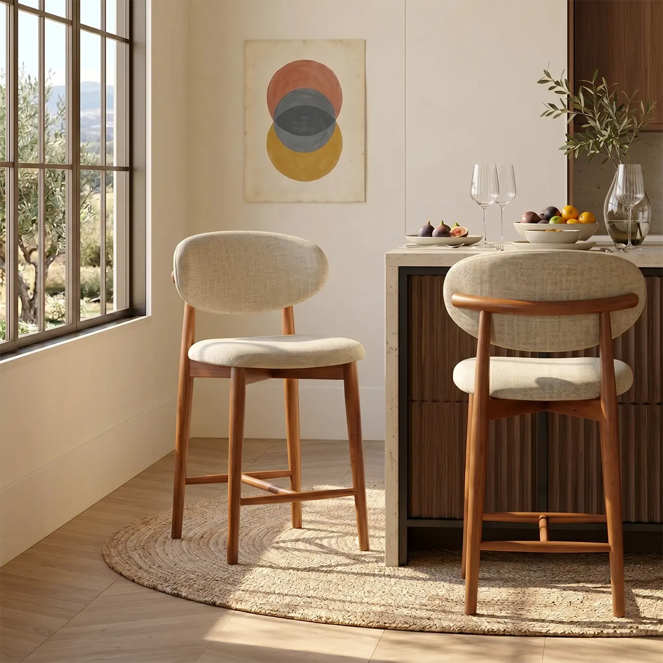 Modern Fabric Upholstered Counter Height Bar Stools Image - 2 | homeyfad
