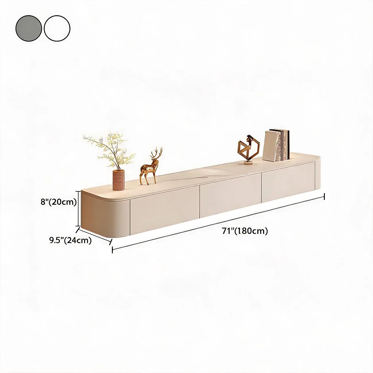 Modern Stone Floating TV Stand with Storage in White Image - 12 | homeyfad