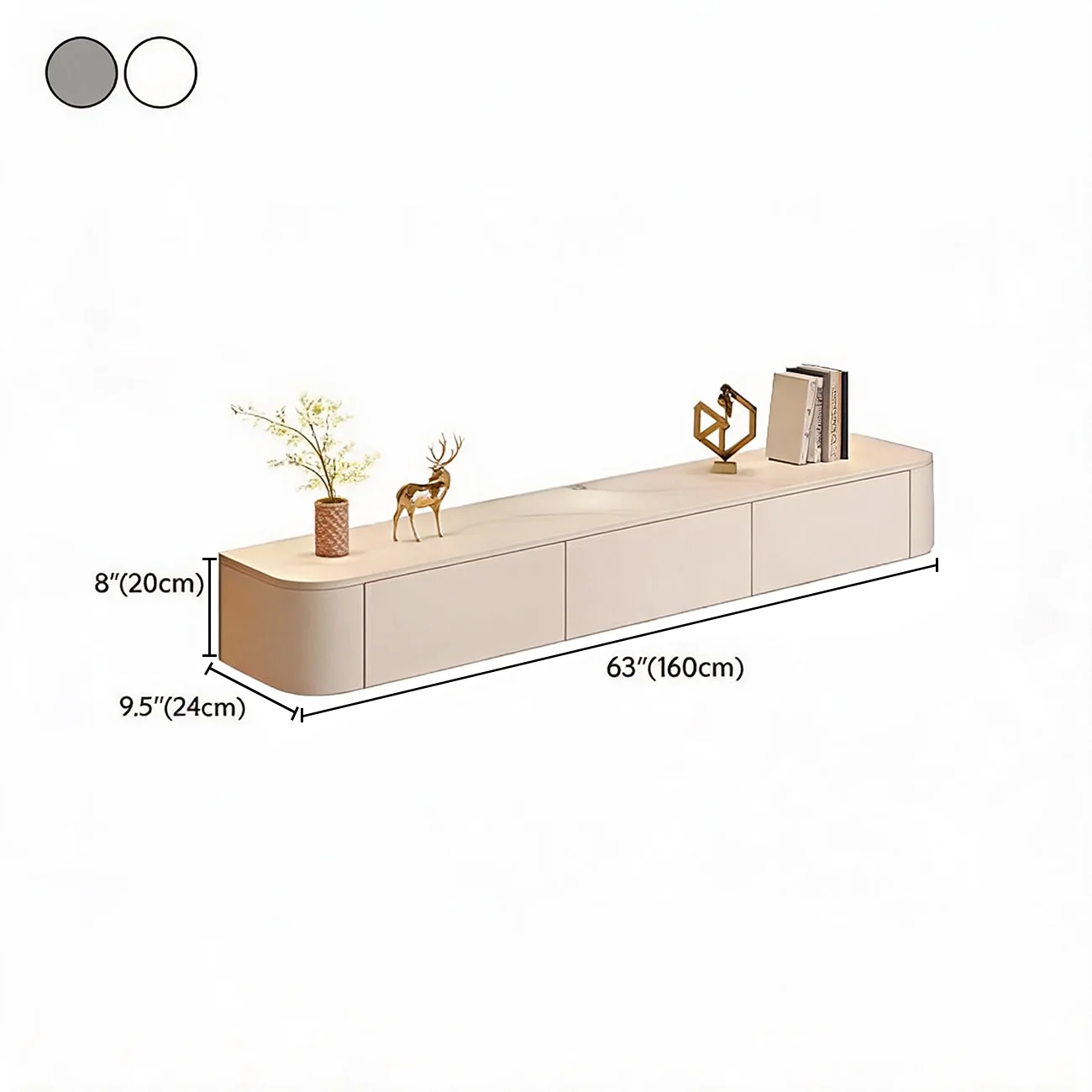 Modern Stone Floating TV Stand with Storage in White Image - 11 | homeyfad