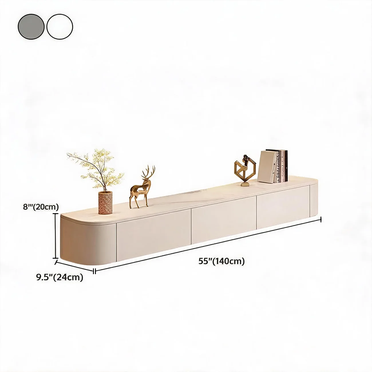 Modern Stone Floating TV Stand with Storage in White #size | homeyfad