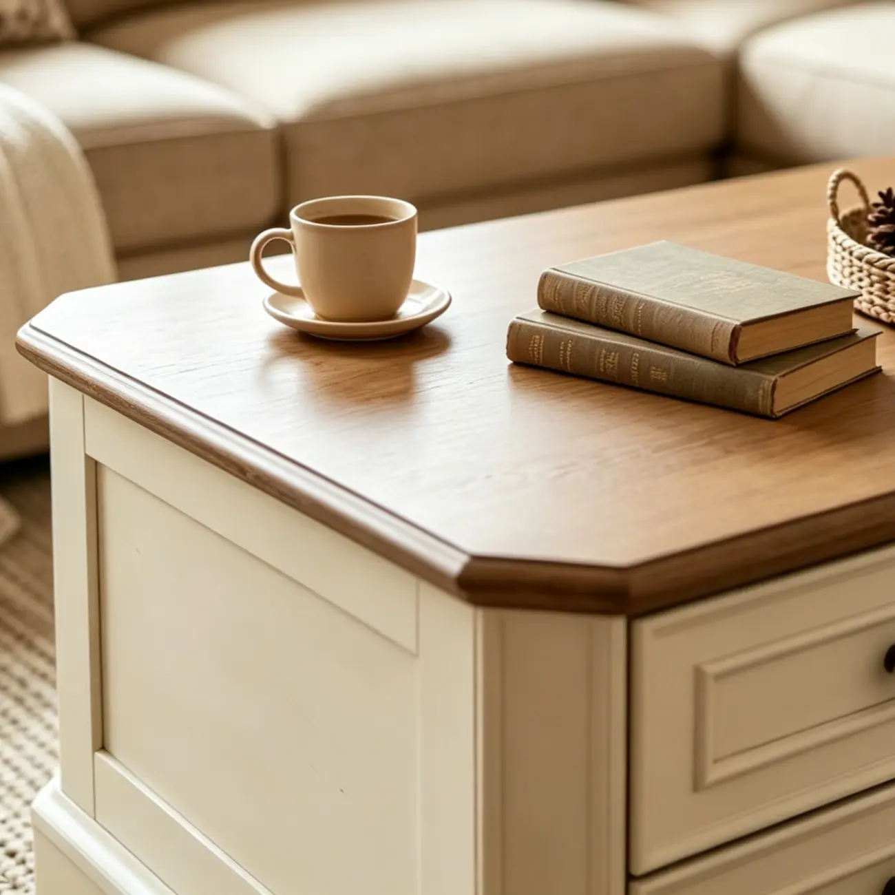 43" Traditional Farmhouse Wood Coffee Table with 4 Drawers Image - 5 | homeyfad