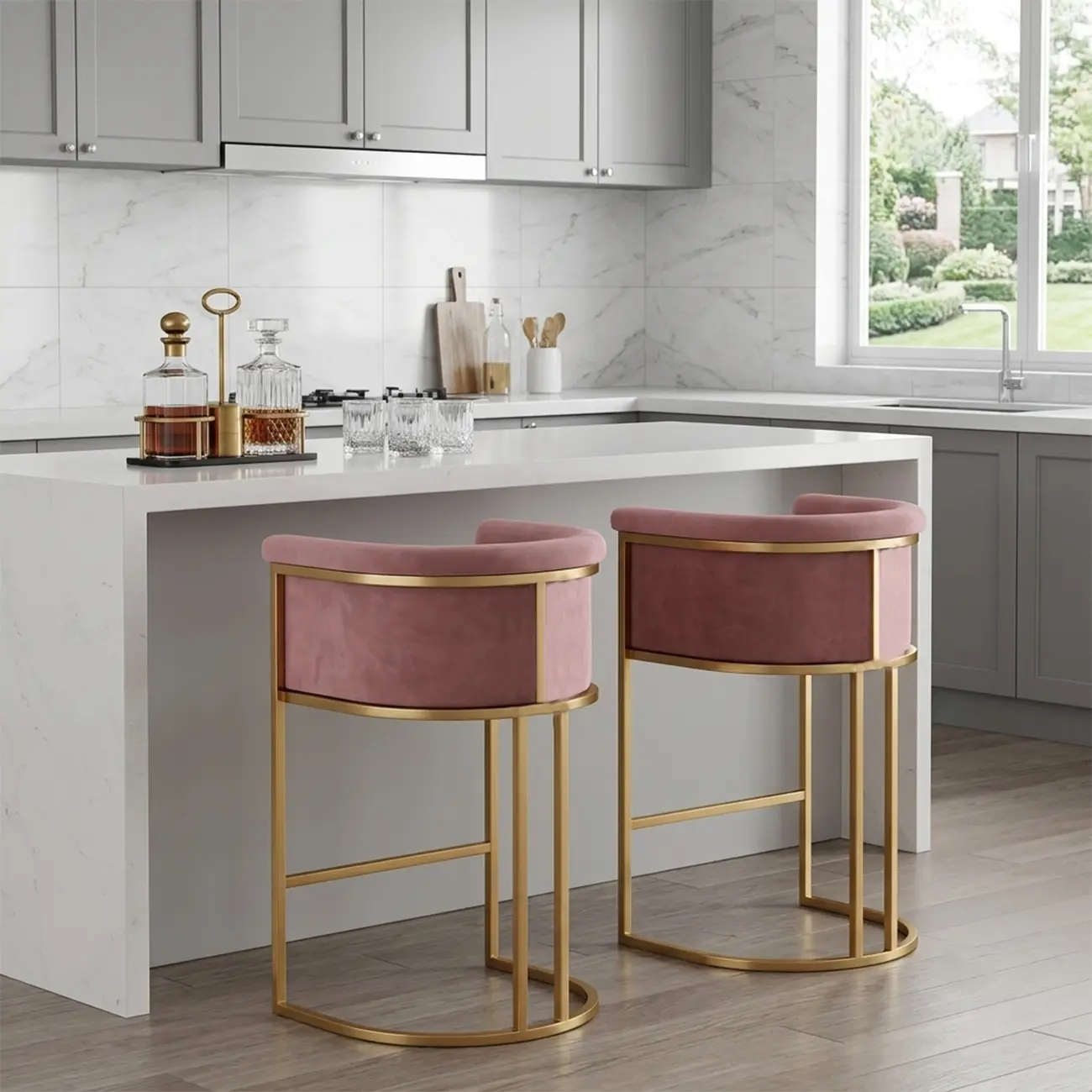 Glam Gold Sled Velvet Upholstered Bar Stool Image - 15 | homeyfad