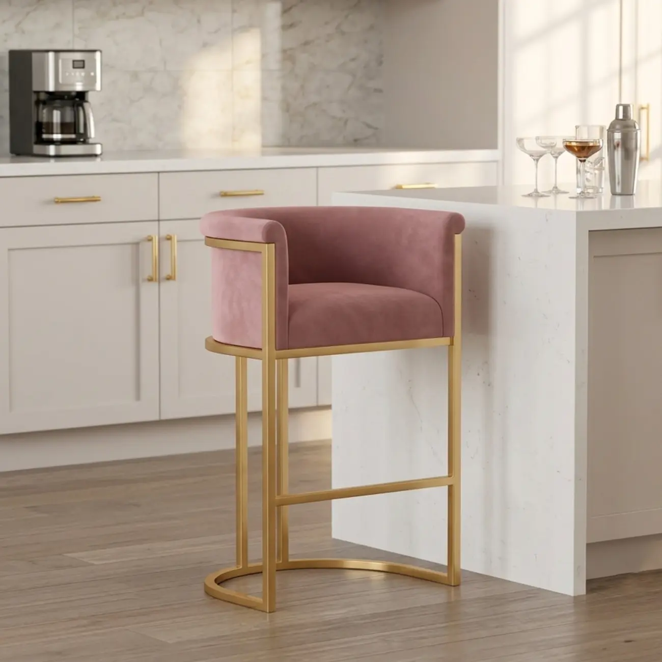 Glam Gold Sled Velvet Upholstered Bar Stool Image - 14 | homeyfad