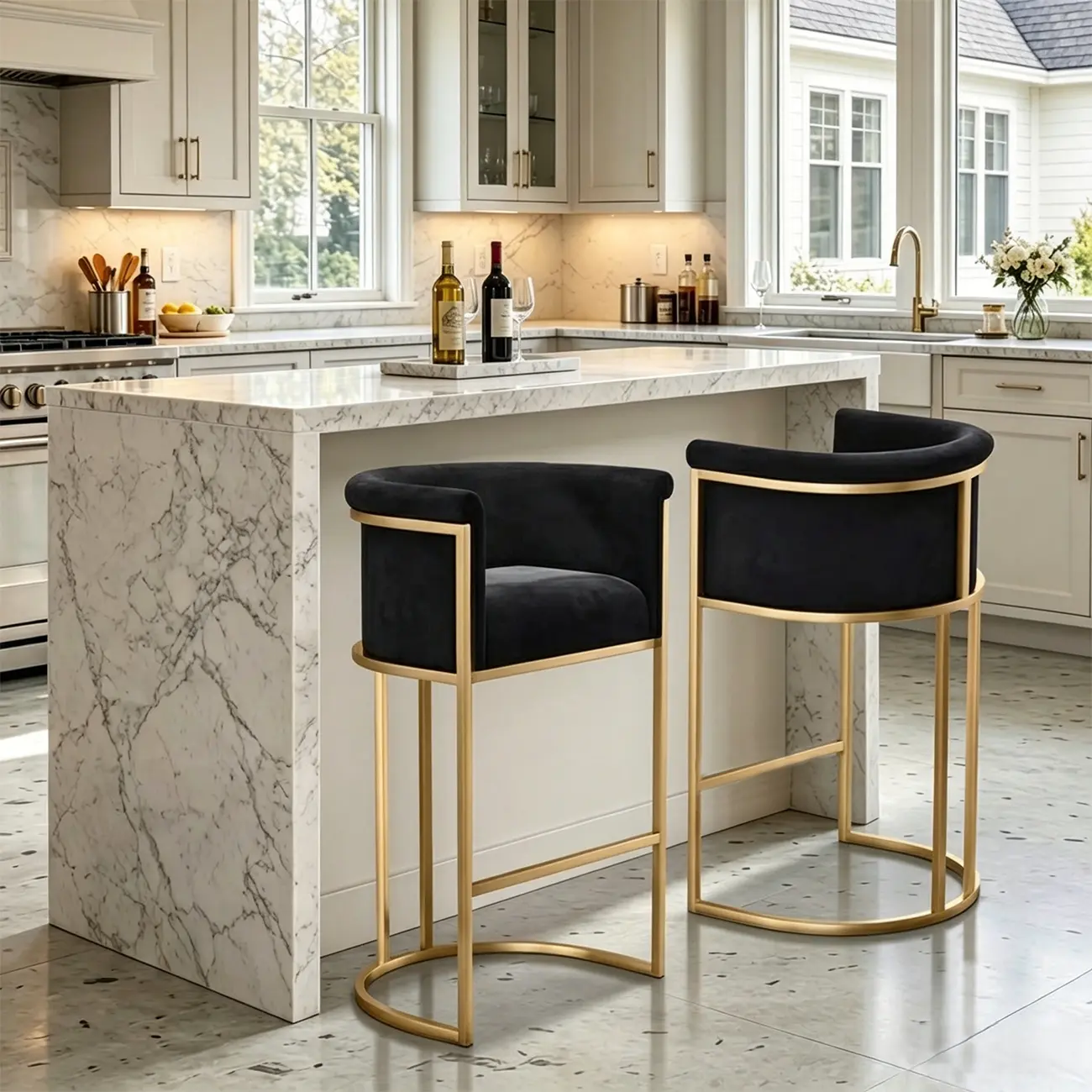 Glam Gold Sled Velvet Upholstered Bar Stool Image - 1 | homeyfad