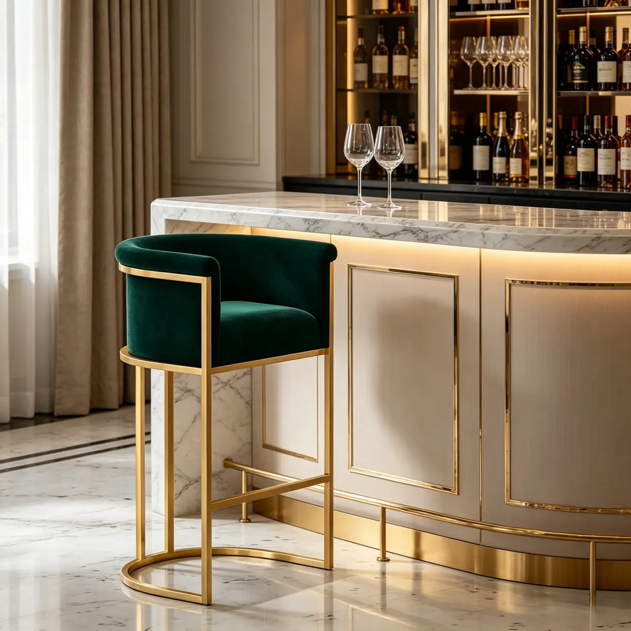 Glam Gold Sled Velvet Upholstered Bar Stool Image - 13 | homeyfad