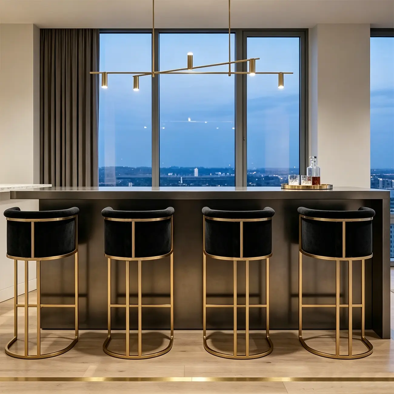 Glam Gold Sled Velvet Upholstered Bar Stool Image - 3 | homeyfad