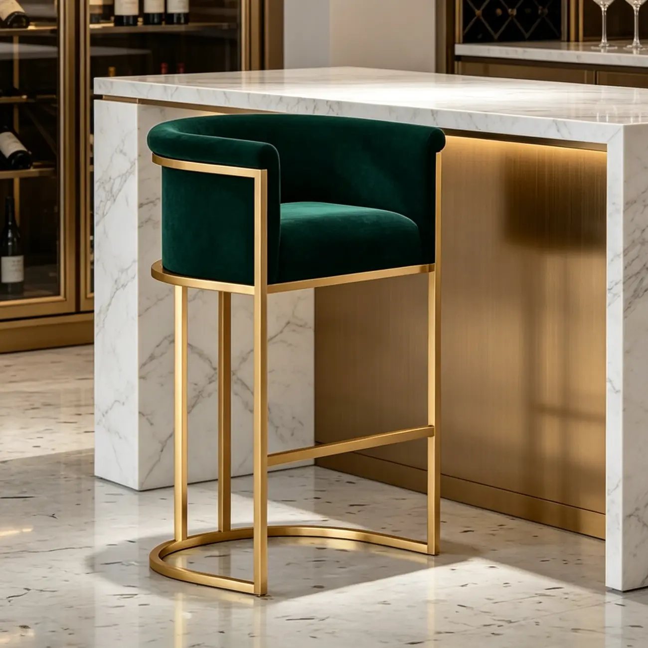 Glam Gold Sled Velvet Upholstered Bar Stool Image - 12 | homeyfad