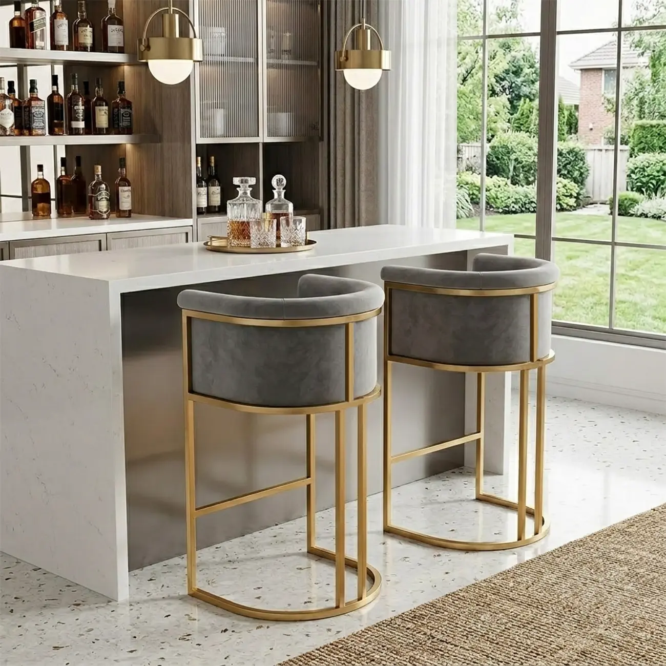 Glam Gold Sled Velvet Upholstered Bar Stool Image - 6 | homeyfad