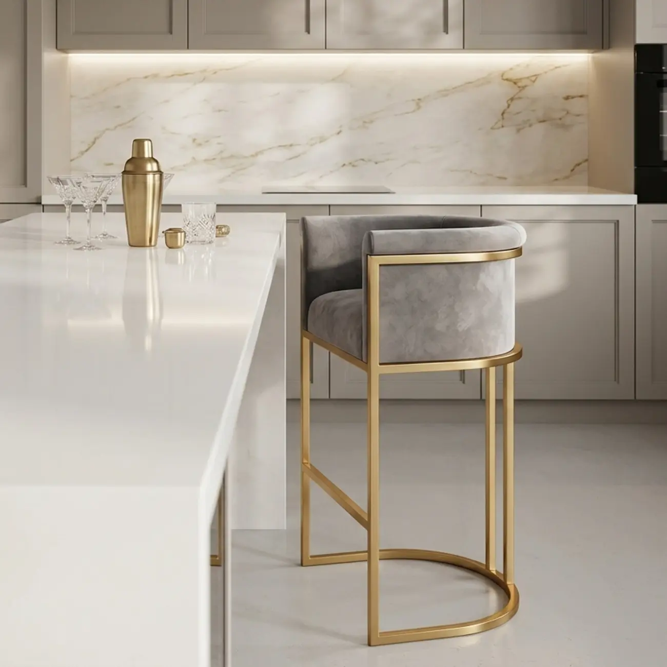 Glam Gold Sled Velvet Upholstered Bar Stool Image - 5 | homeyfad